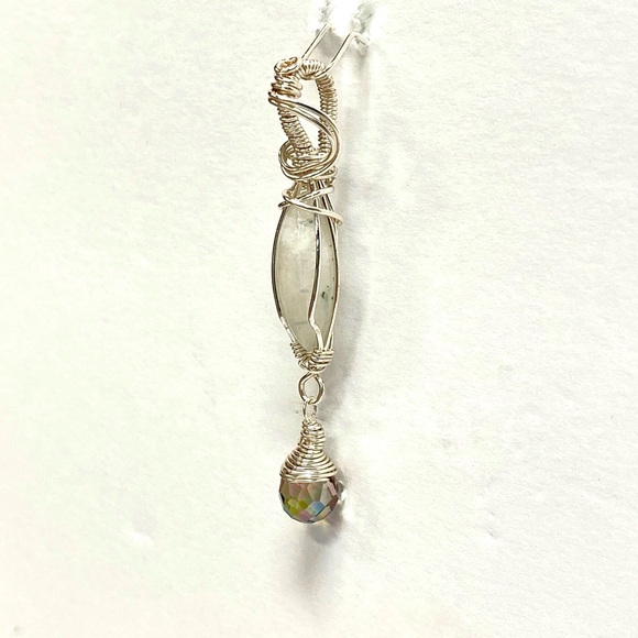 HANDMADE Moonstone and Crystal Hand Wrapped Dangle Pendant, Artisan Jewelry Gift - Picture 6 of 9